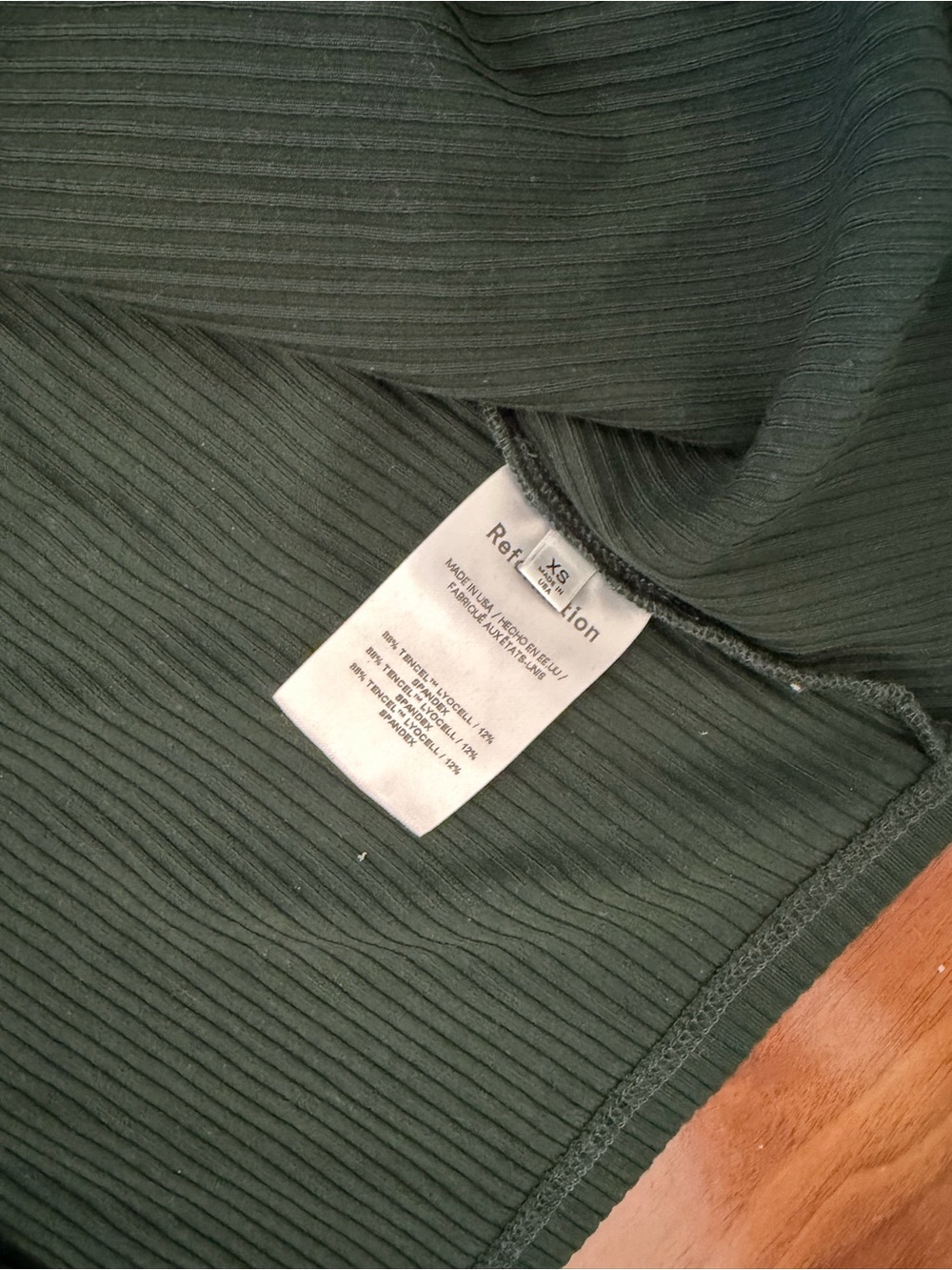 Reformation Dark Green Ribbed Button-Front Crop Shirt - Picture 4 of 4